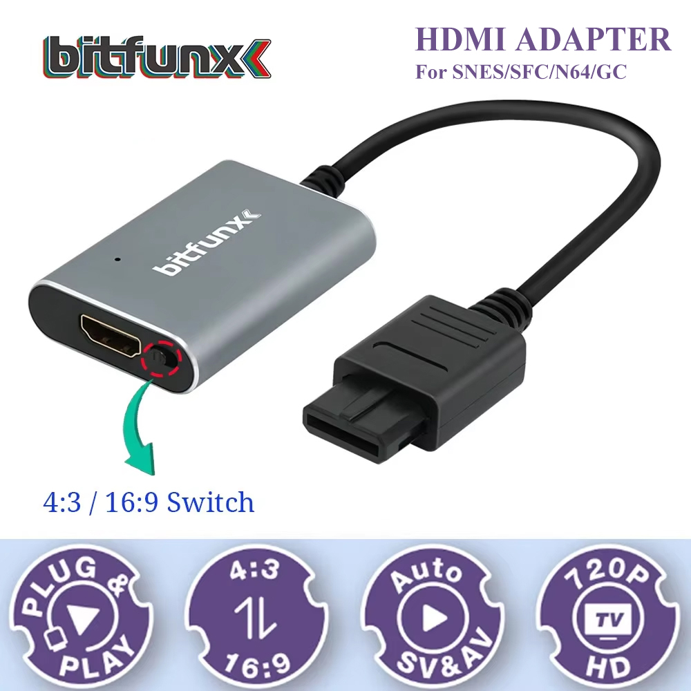 Retro Gaming Com - Адаптер Bitfunx 720P Svideo/AV-HDMI, HD-конвертер видео