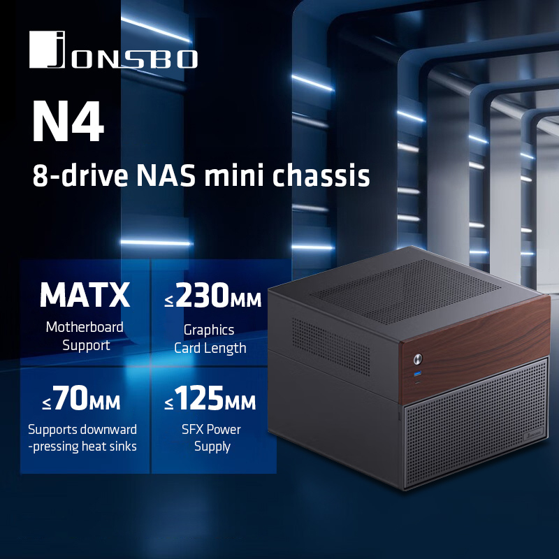 Retro Gaming Pc Case - JONSBO N4 Black NAS, шасси, материнская